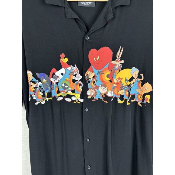 Forever 21 Men Space Jam Looney Tunes Button Up Shirt Size XL Black Cartoon - Picture 2 of 8